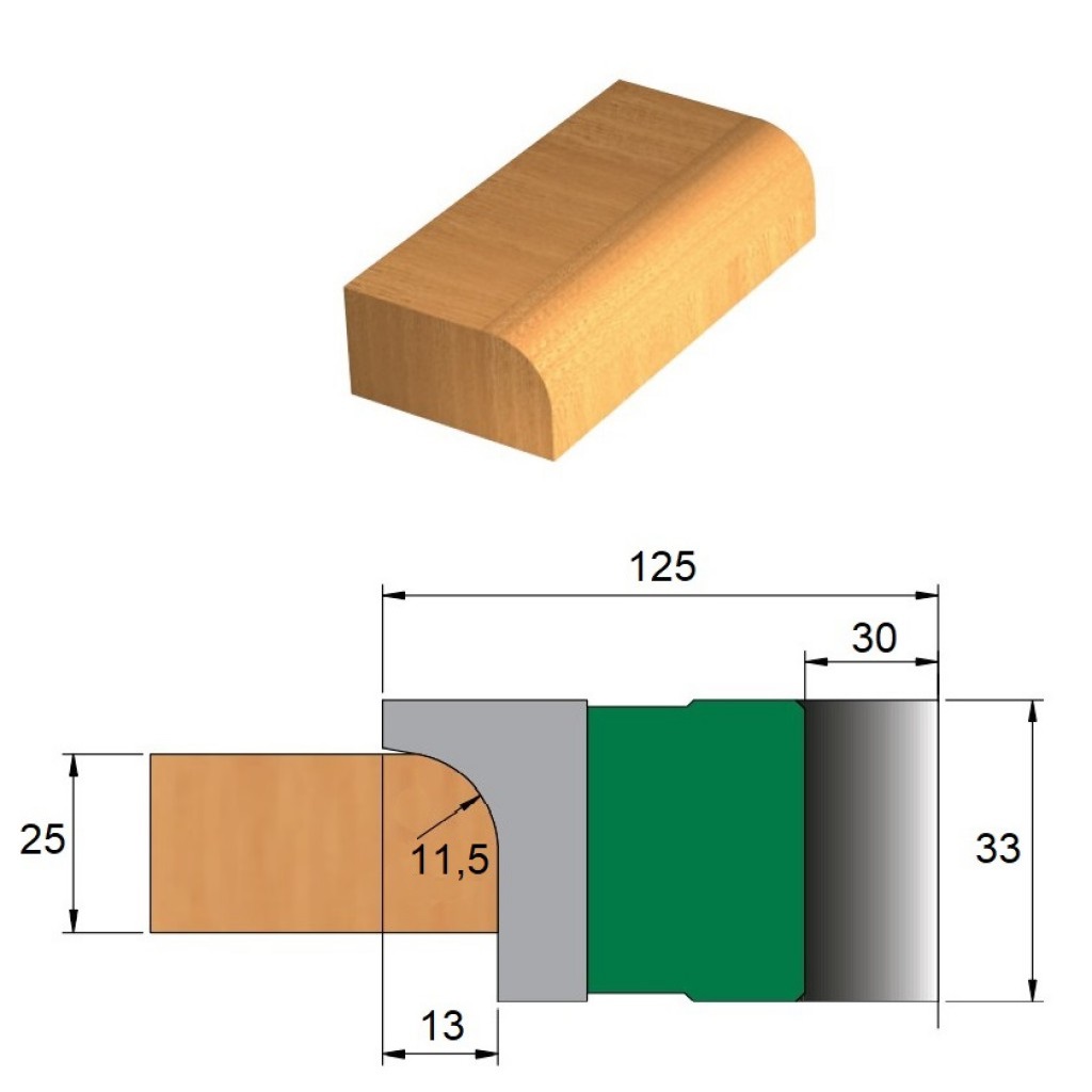 Fresa para Rodapés Boleados Ø125 x 30 (Direita) - 4 Dentes - Cód. 1251.05